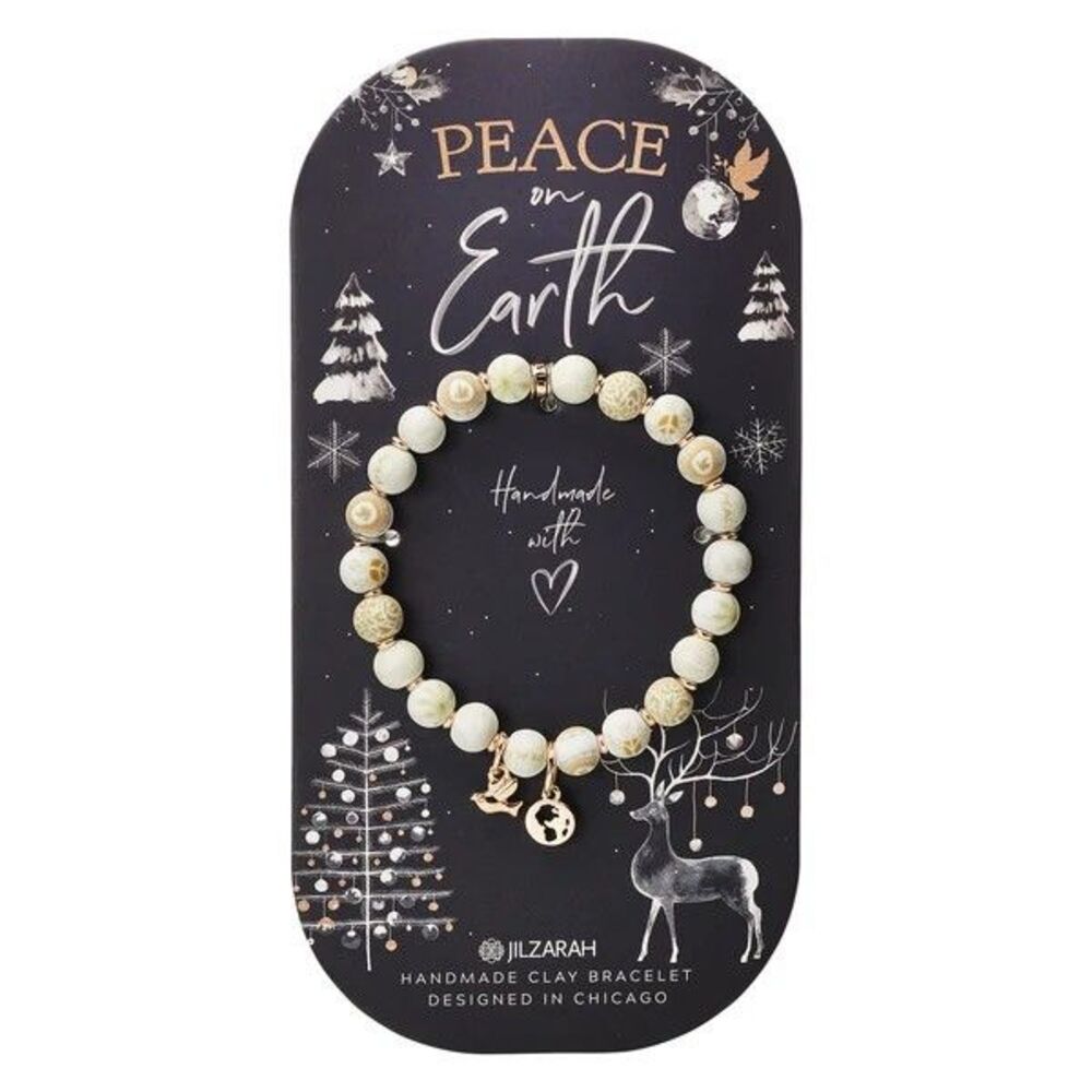 New Jilzarah Clay Beaded Bracelet Peace‎ on Earth Charms Dove Globe Winter Gold - Picture 2 of 5